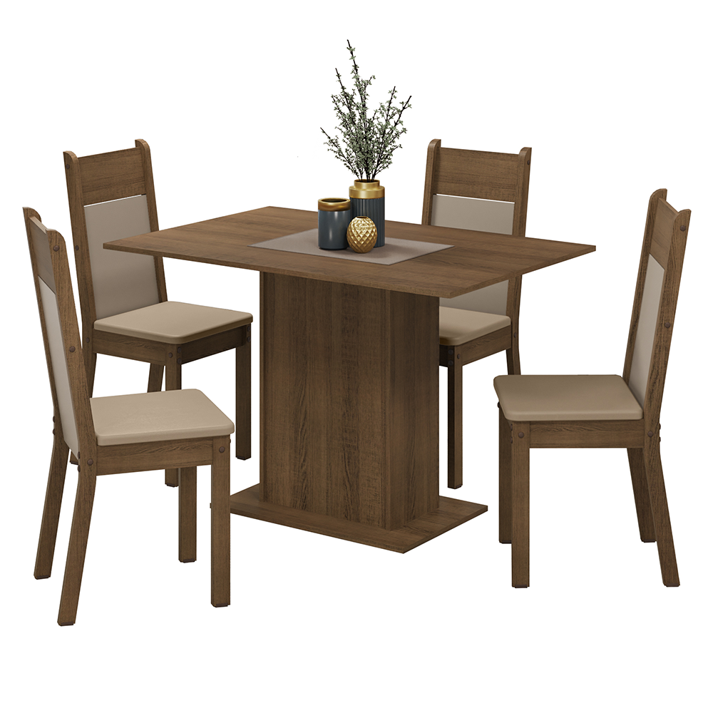 Juego de Comedor Mesa Encimera de Madera 4 Sillas Marrón/Crema/Beige Sheila