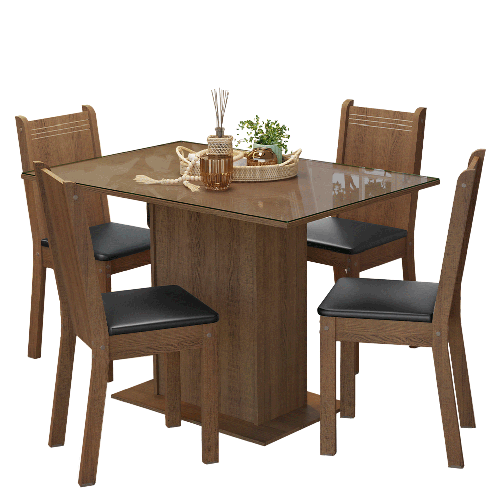 Juego de Comedor Mesa con Encimera de Vidrio 4 Sillas Marrón/Negro Camelia
