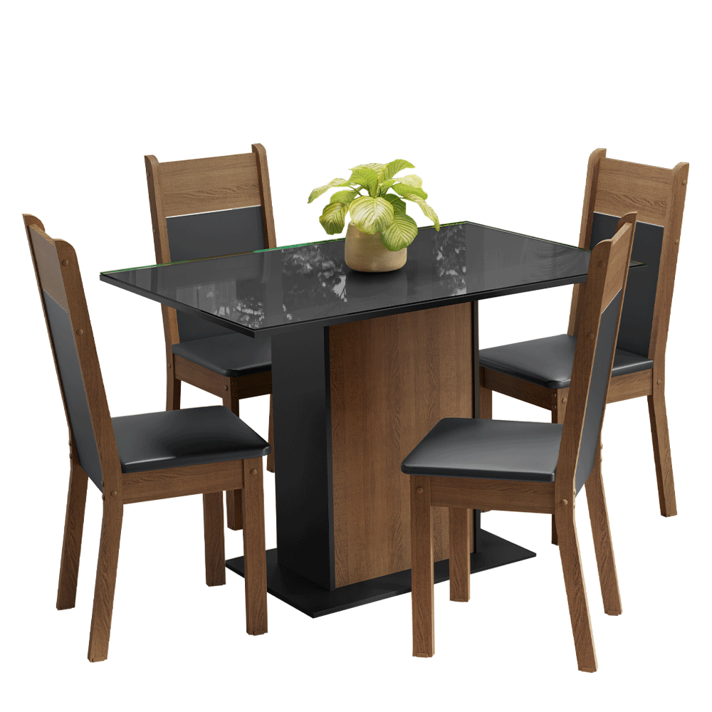 Juego de Comedor Mesa con Encimera de Vidrio 4 Sillas Marrón/Negro Viena