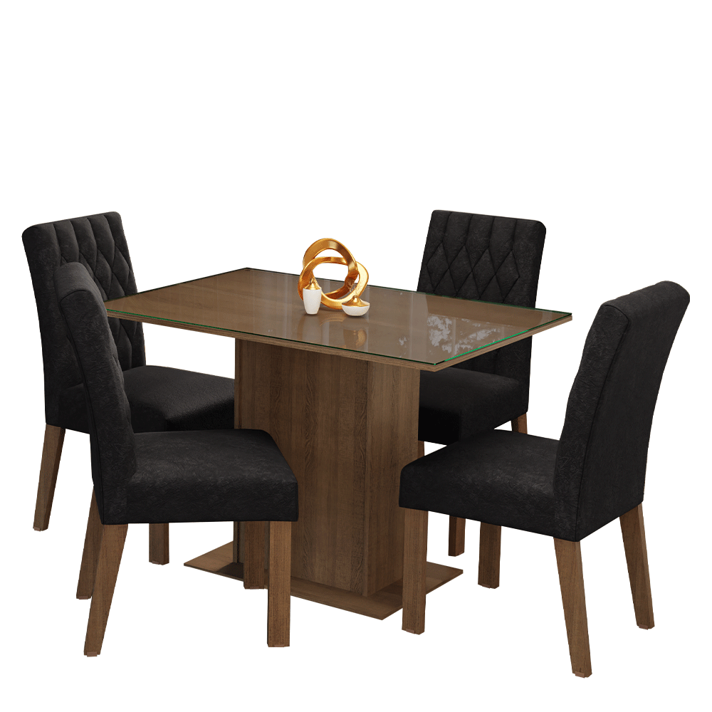 Juego de Comedor Mesa con Encimera de Vidrio 4 Sillas Marrón/Oxford Reale