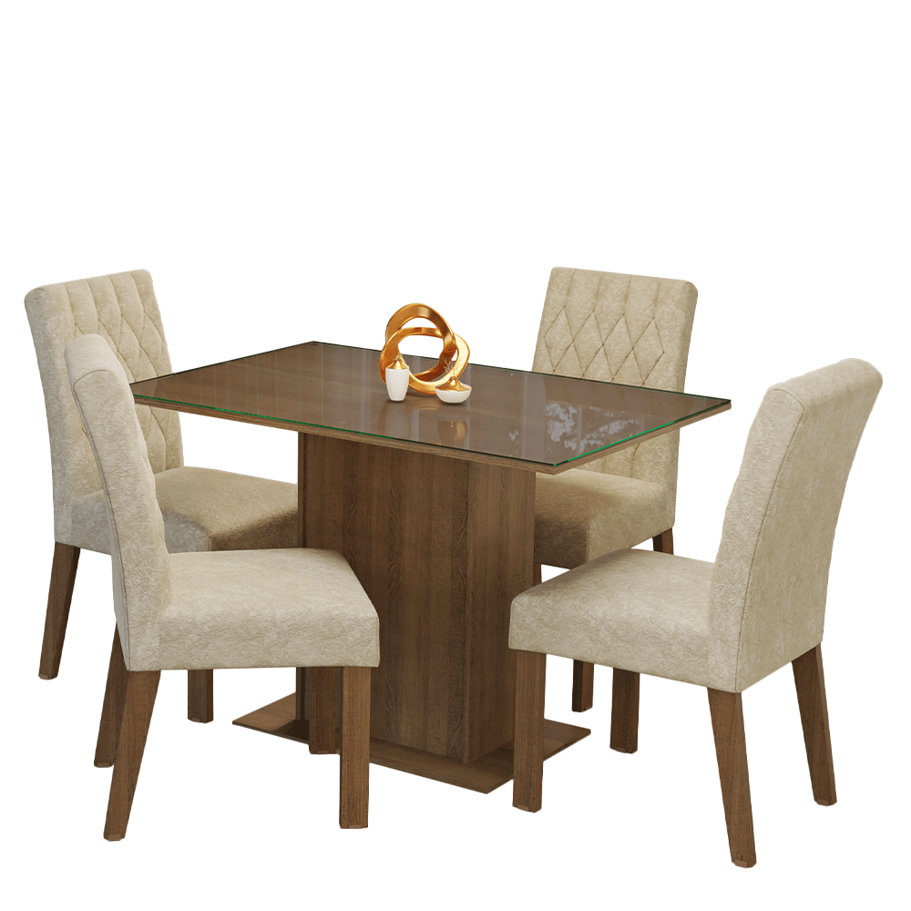 Juego de Comedor Mesa con Encimera de Vidrio 4 Sillas Marrón/Imperial Reale