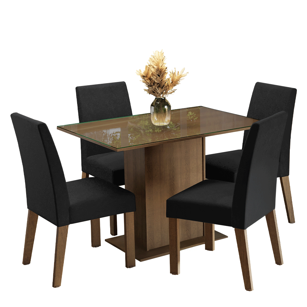 Juego de Comedor Mesa con Encimera de Vidrio 4 Sillas Marrón/Oxford Zion