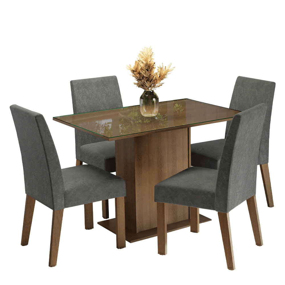 Juego de Comedor Mesa con Encimera de Vidrio 4 Sillas Marrón/Silver Zion