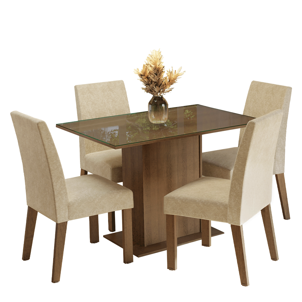 Juego de Comedor Mesa con Encimera de Vidrio 4 Sillas Marrón/Imperial Zion