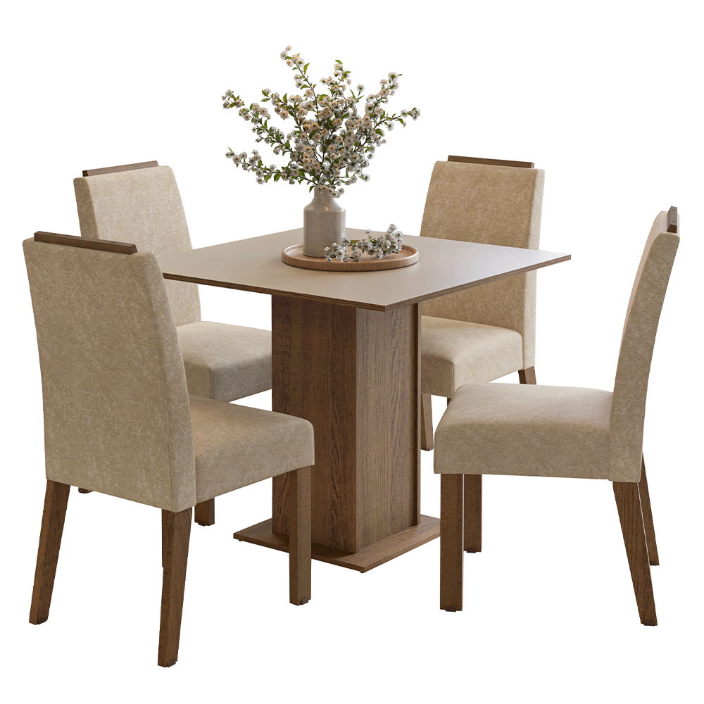 Juego de Comedor Encimera de Madera 4 Sillas Marrón/Crema/Imperial Aspen Madesa