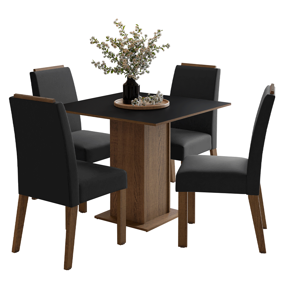 Juego de Comedor Encimera de Madera 4 Sillas Marrón/Negro/Oxford Aspen Madesa