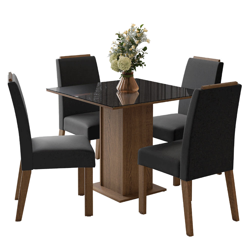 Juego de Comedor Encimera de Vidrio 4 Sillas Marrón/Negro/Oxford Sines Madesa