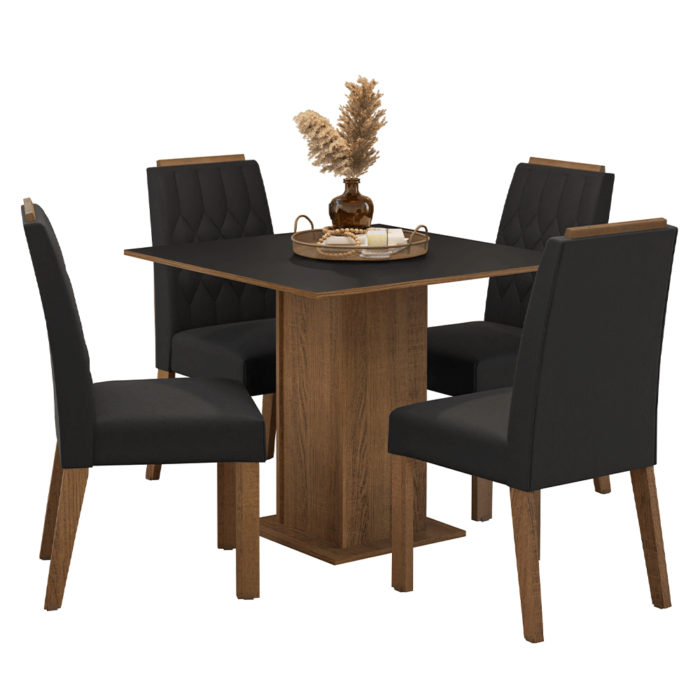 Juego de Comedor Encimera de Madera 4 Sillas Marrón/Negro/Oxford Cannes Madesa