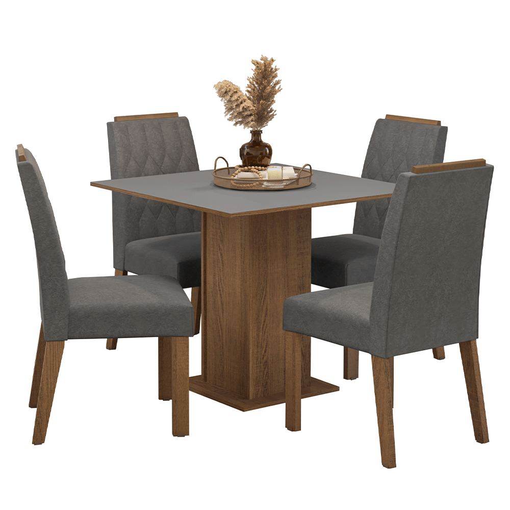 Juego de Comedor Encimera de Madera 4 Sillas Marrón/Gris/Silver Cannes Madesa