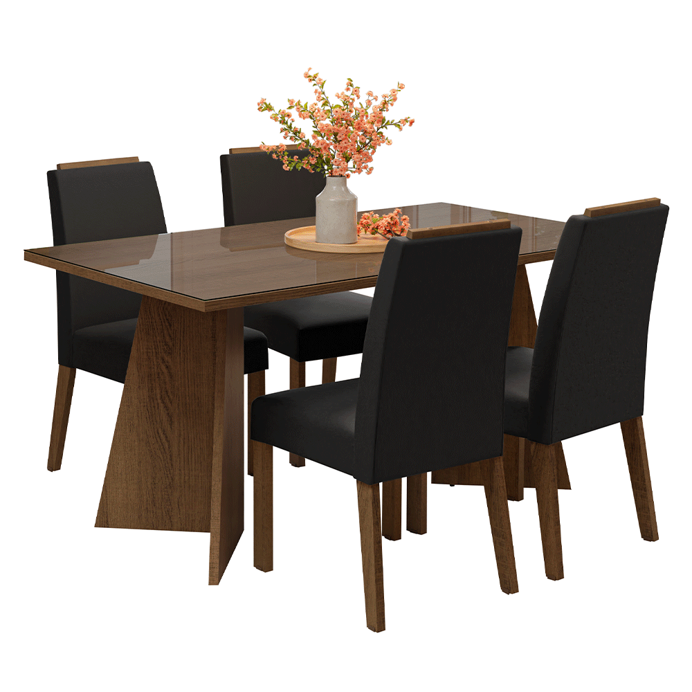 Conjunto de Comedor Encimera de Vidrio 4 Sillas Marrón/Oxford Braga Madesa