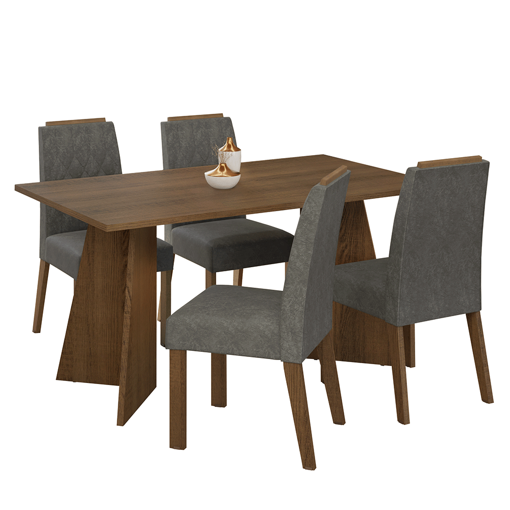 Juego de Comedor Encimera de Madera 4 Sillas Marrón/Silver Tulum Madesa