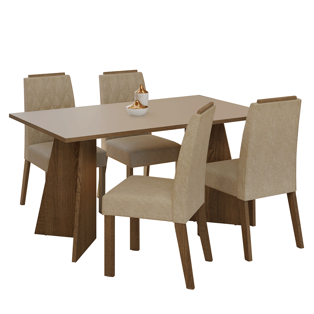 Juego de Comedor Encimera de Madera 4 Sillas Marrón/Crema/Imperial Tulum Madesa