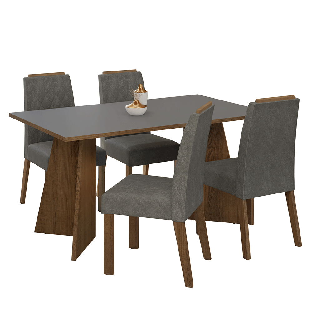 Juego de Comedor Encimera de Madera 4 Sillas Marrón/Gris/Silver Tulum Madesa