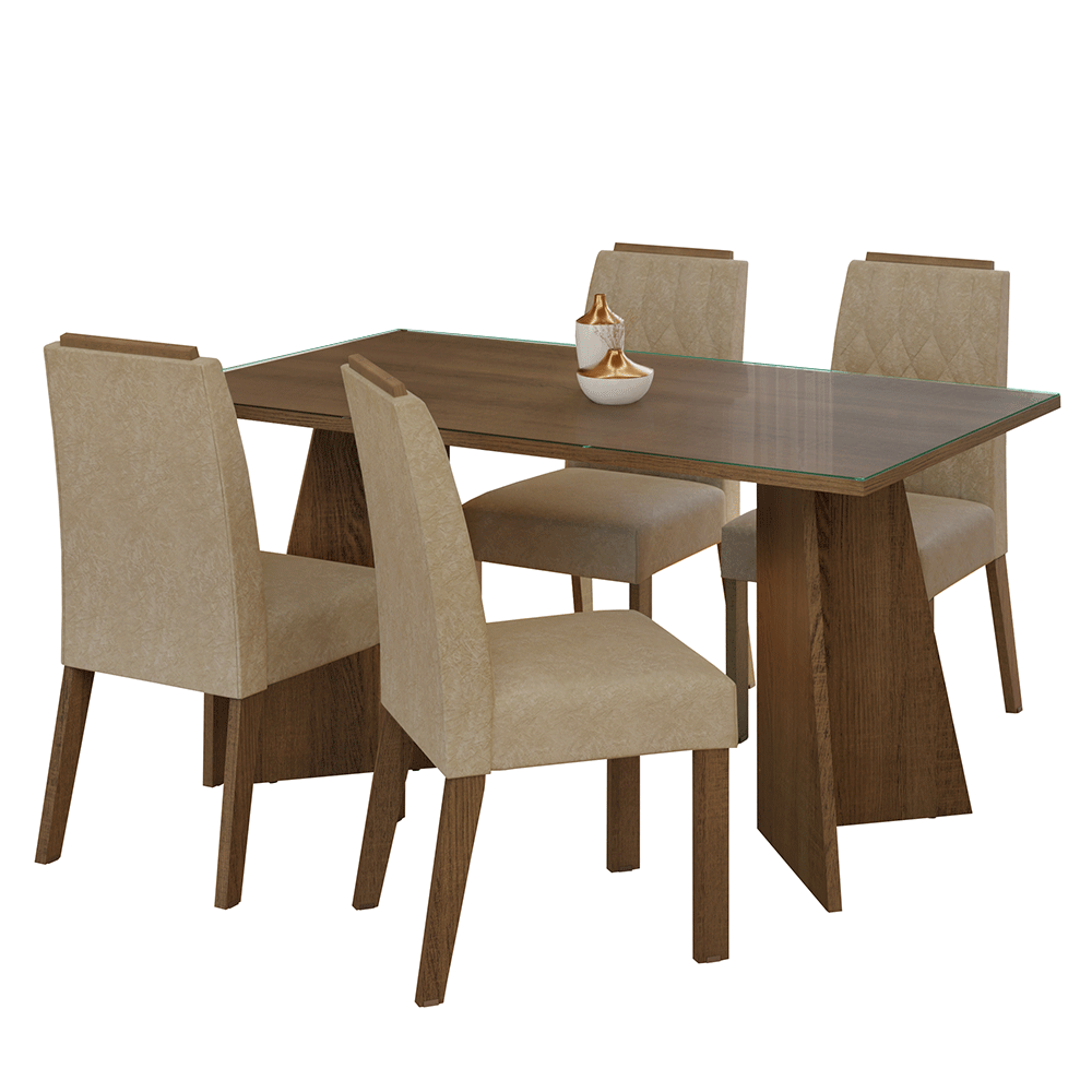 Conjunto de Comedor Mesa Encimera de Vidrio 4 Sillas Marrón/Imperial Porto Madesa