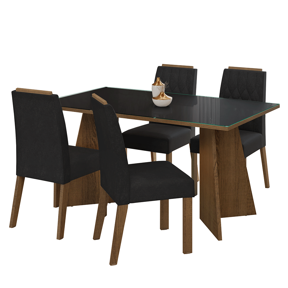 Conjunto de Comedor Mesa Encimera de Vidrio 4 Sillas Marrón/Negro/Oxford Porto Madesa