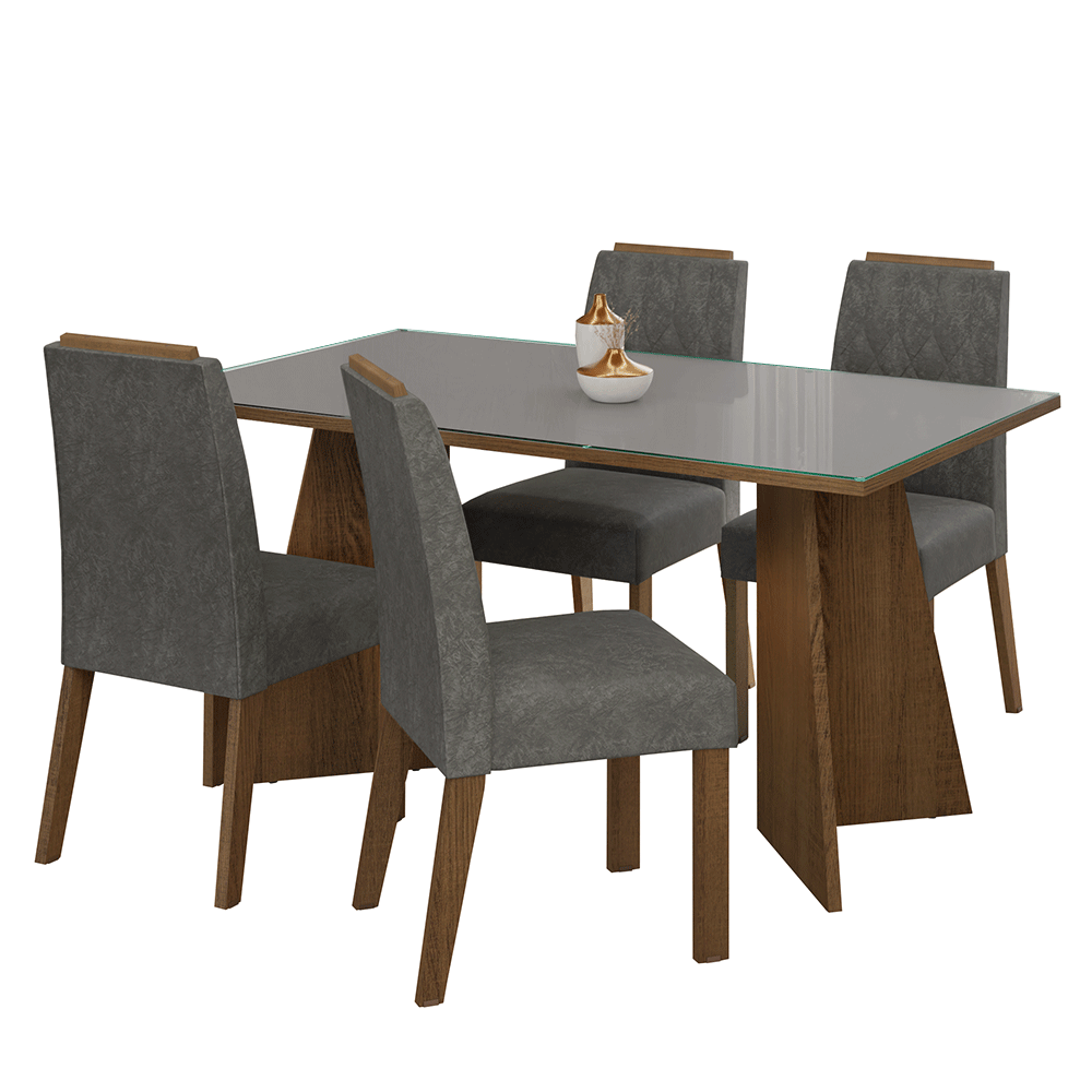 Conjunto de Comedor Mesa Encimera de Vidrio 4 Sillas Marrón/Gris/Silver Porto Madesa