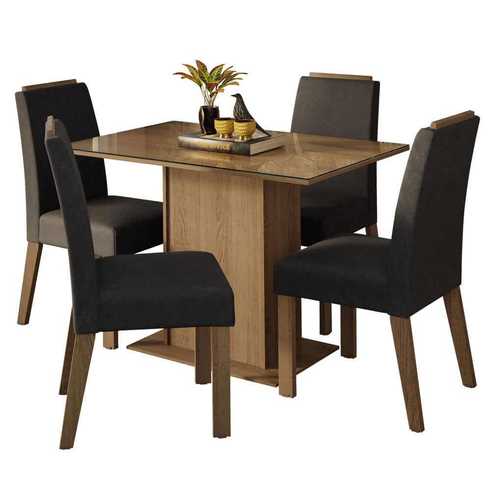 Conjunto de Comedor Encimera de Vidrio 4 Sillas Marrón/Oxford Jasmin Madesa