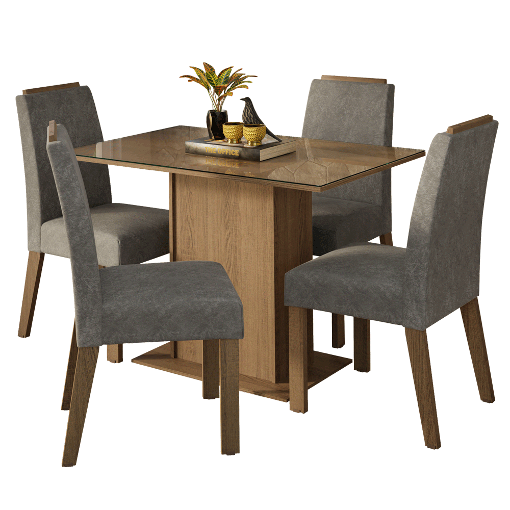 Conjunto de Comedor Encimera de Vidrio 4 Sillas Marrón/Silver Jasmin Madesa