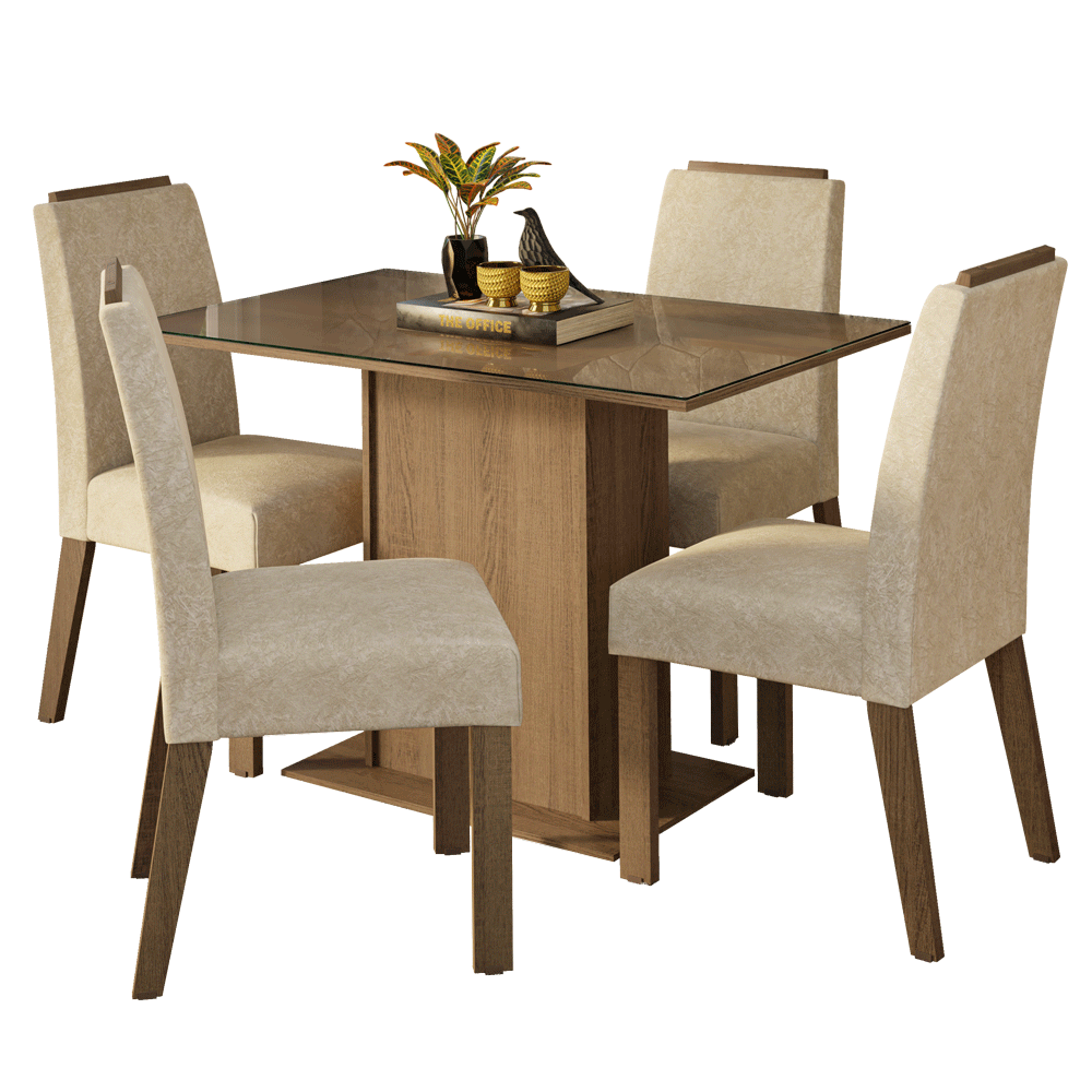 Conjunto de Comedor Encimera de Vidrio 4 Sillas Marrón/Imperial Jasmin Madesa