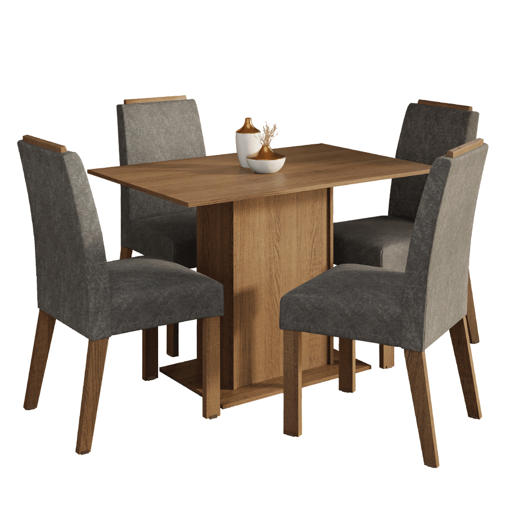 Conjunto de Comedor Encimera de Madera 4 Sillas Marrón/Silver Acácia Madesa
