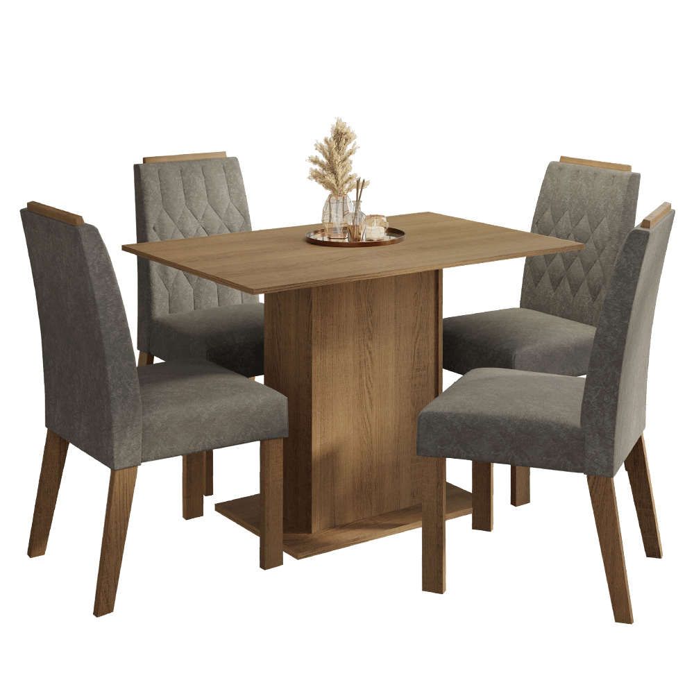Conjunto de Comedor Encimera de Madera 4 Sillas Marrón/Silver Romã Madesa