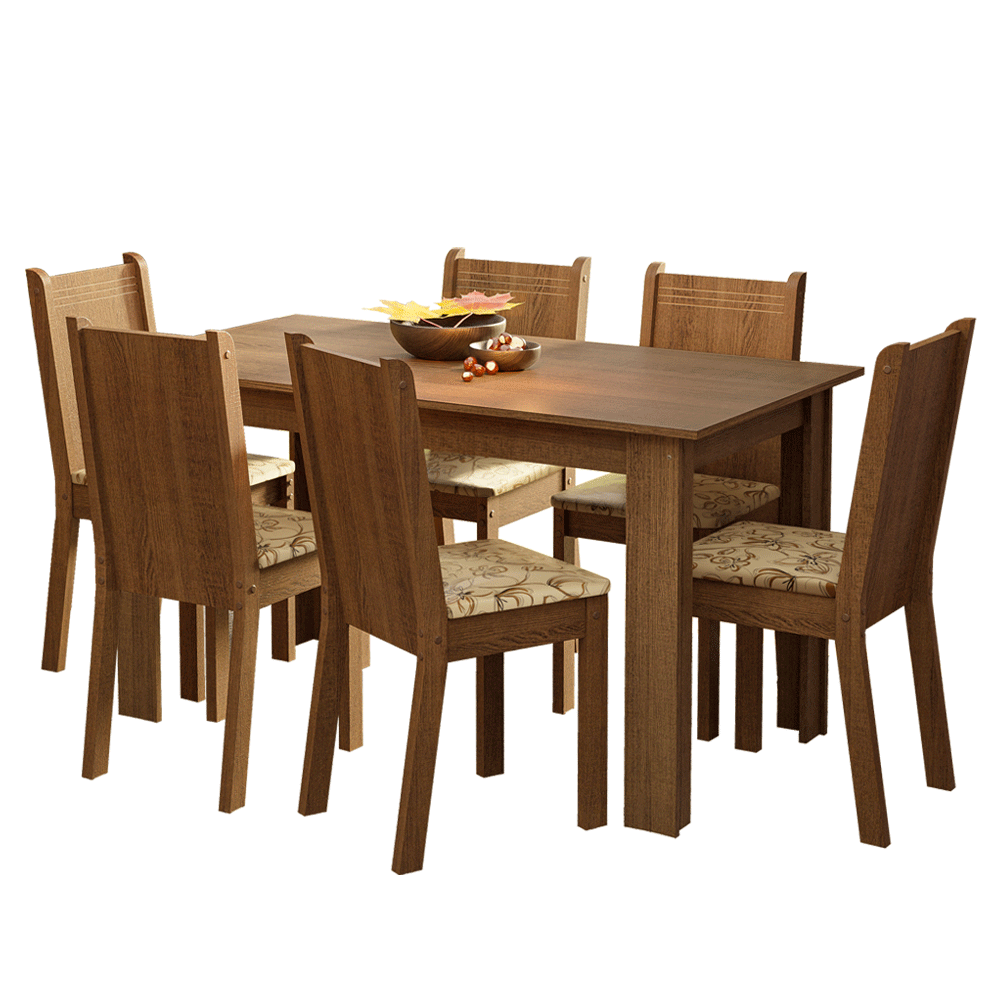Juego de Comedor Analu Mesa con Encimera y 6 Sillas Marrón/Lírio Beige