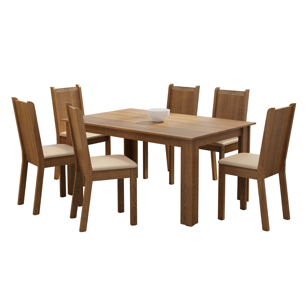 Juego de Comedor Analu Mesa con Encimera y 6 Sillas Marrón/Sintético Beige