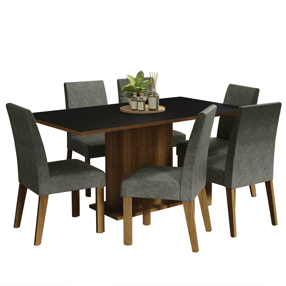Juego de Comedor con Mesa con Encimera y 6 Sillas Marrón/Negro/Silver Renata