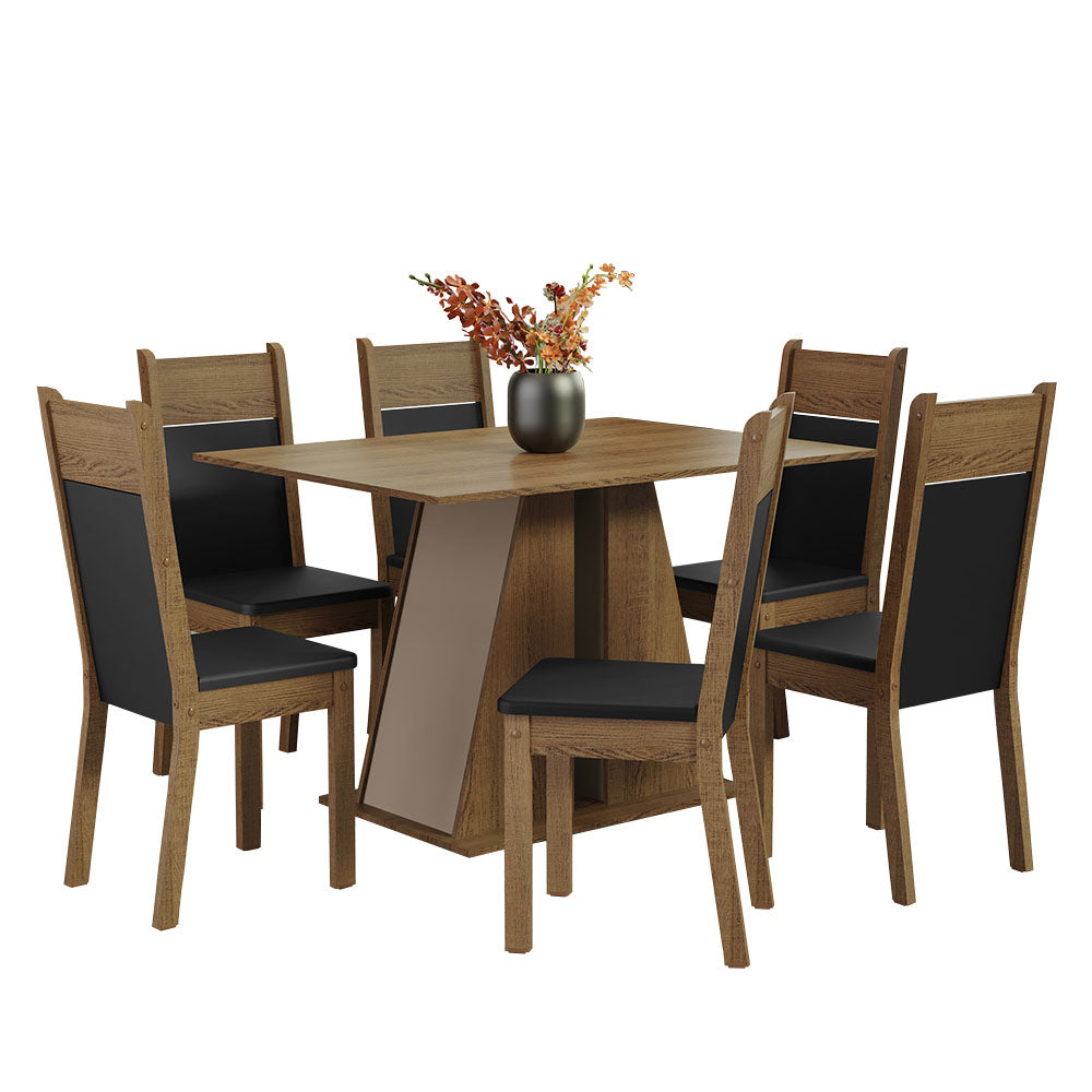 Juego de Comedor Mesa Encimera de Madera 6 Sillas Marrón/Crema/Negro Beverly