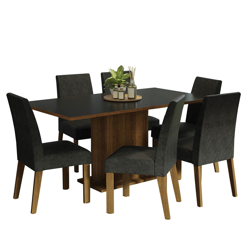 Juego de Comedor Mesa con Encimera de Madera 6 Sillas Marrón/Negro/Oxford Renata