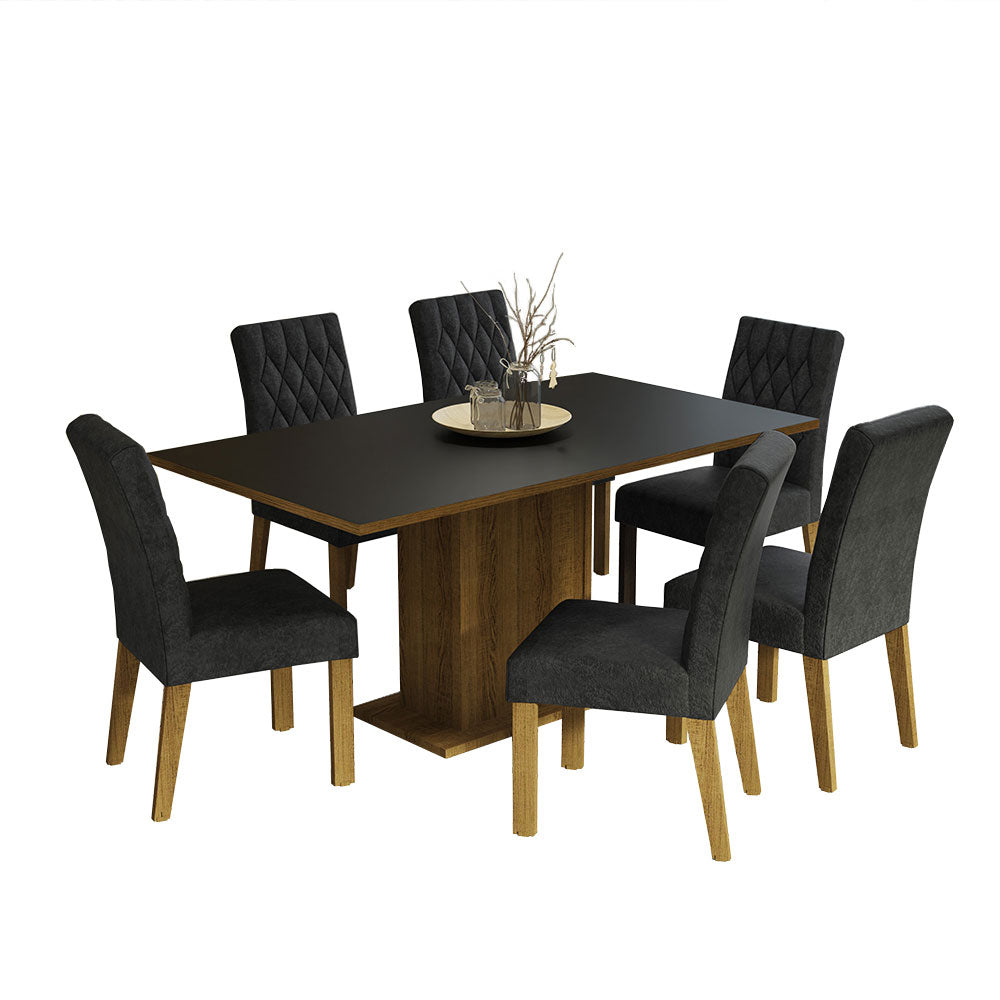 Juego de Comedor Mesa con Encimera de Madera 6 Sillas Marrón/Negro/Oxford Hanna