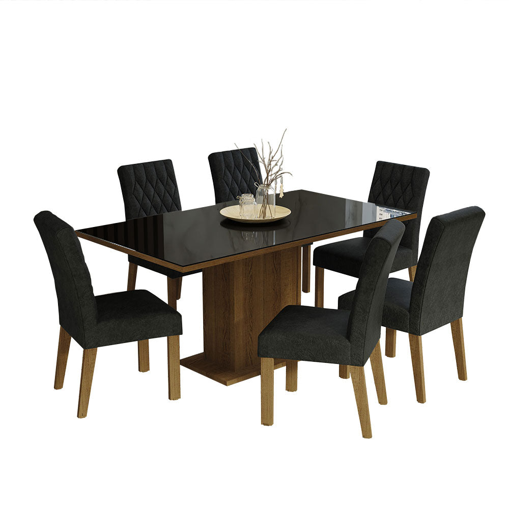 Juego de Comedor Mesa con Encimera de Vidrio 6 Sillas Marrón/Negro/Oxford Geórgia