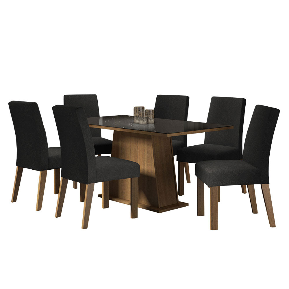 Juego de Comedor Mesa con Encimera de Vidrio 6 Sillas Marrón/Negro/Oxford Patricia