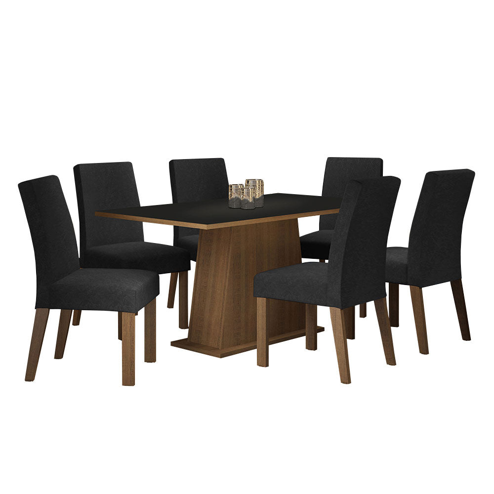 Juego de Comedor Mesa con Encimera de Madera 6 Sillas Marrón/Negro/Oxford Luciana