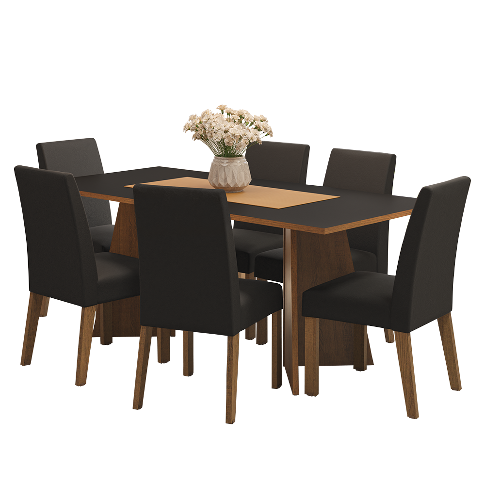 Juego de Comedor Mesa Encimera de Madera 6 Sillas Marrón/Negro/Oxford Simone
