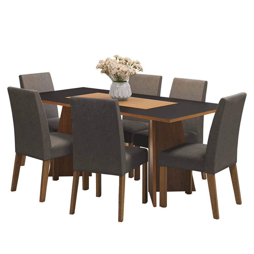 Juego de Comedor Mesa Encimera de Madera 6 Sillas Marrón/Negro/Silver Simone