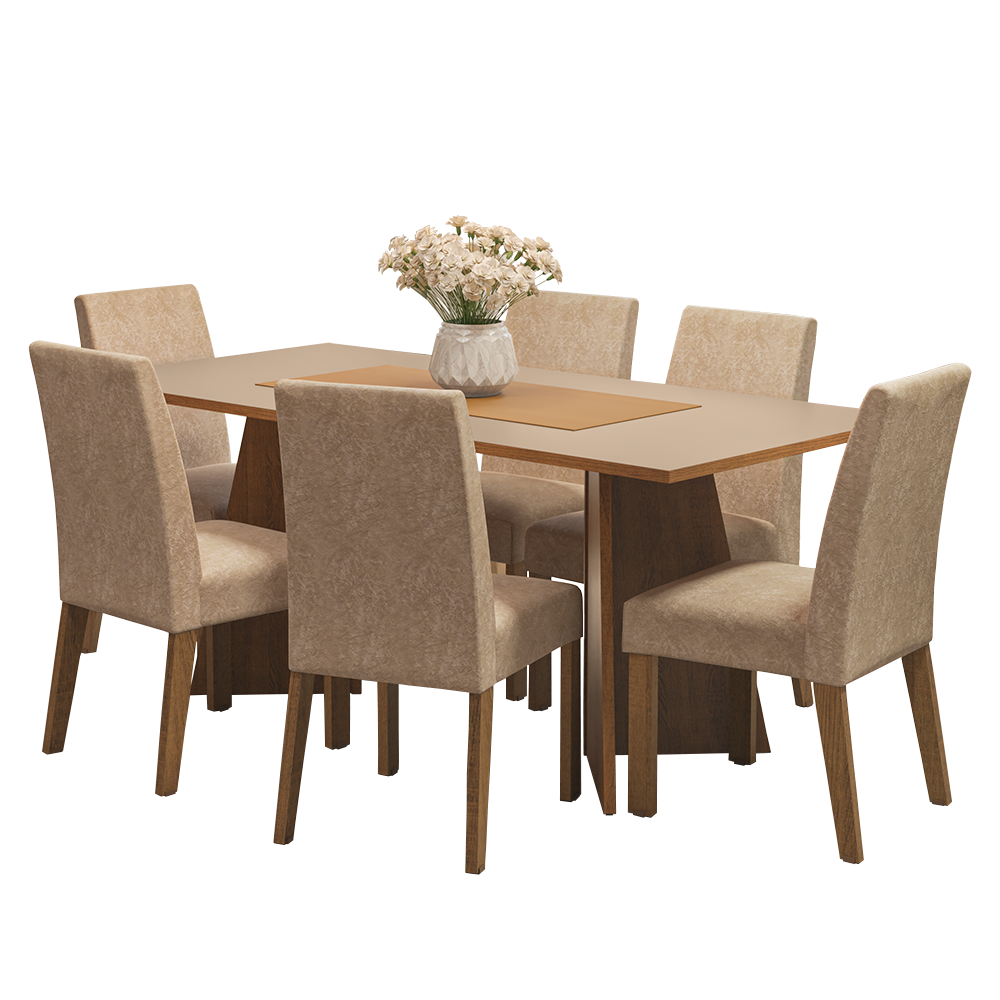 Juego de Comedor Mesa Encimera de Madera 6 Sillas Marrón/Crema/Imperial Simone
