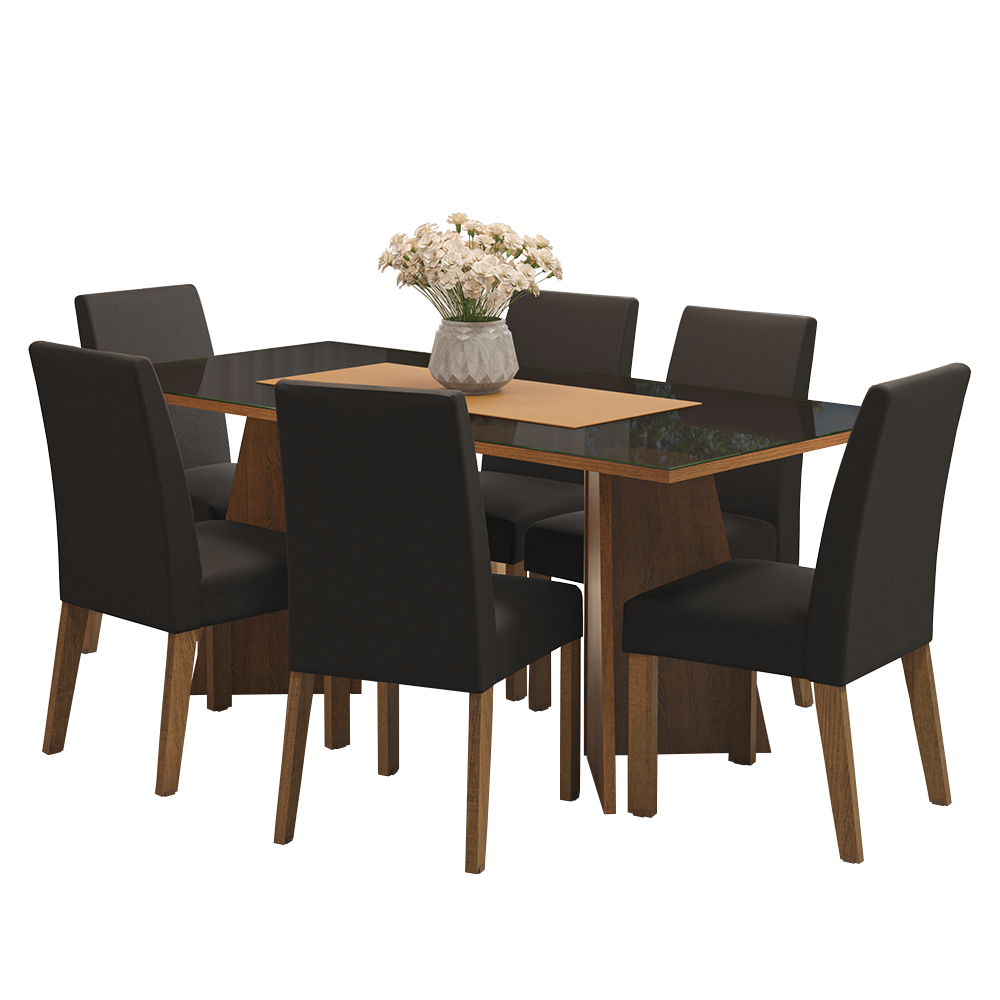 Juego de Comedor Mesa Encimera de Vidrio 6 Sillas Marrón/Negro/Oxford Valerie