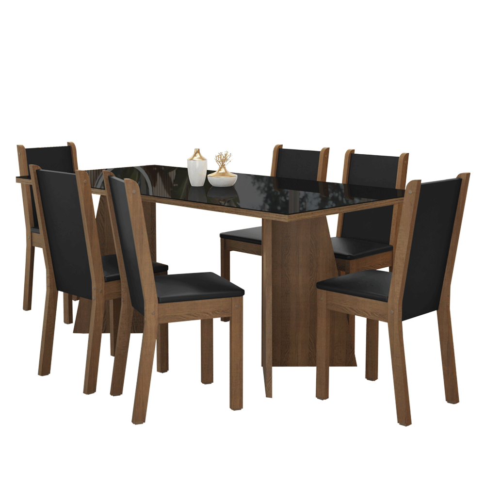 Juego de Comedor Mesa Encimera de Madera y Vidrio 6 Sillas Marrón//Negro Viola