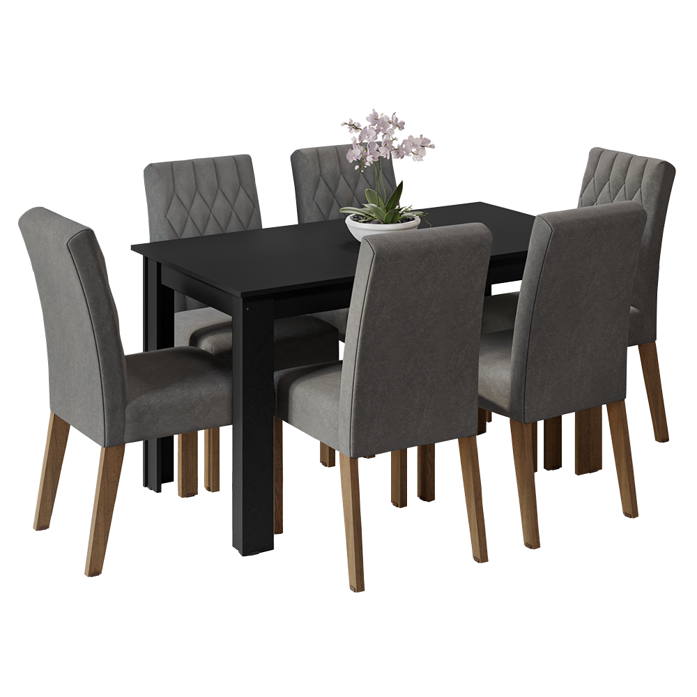 Juego de Comedor Mesa con Encimera de Madera 6 Sillas Marrón/Negro/Silver Allegro