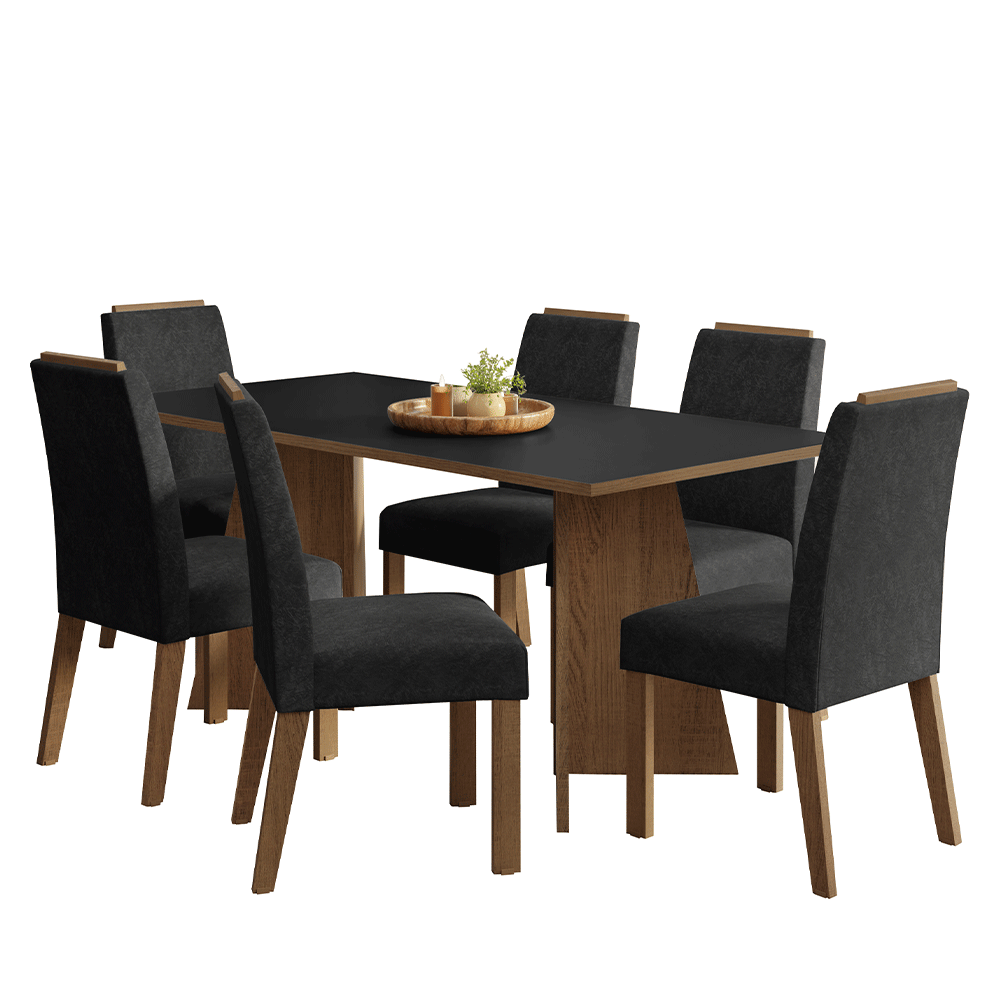 Juego de Comedor Encimera de Madera 6 Sillas Marrón/Negro/Oxford Minsk Madesa