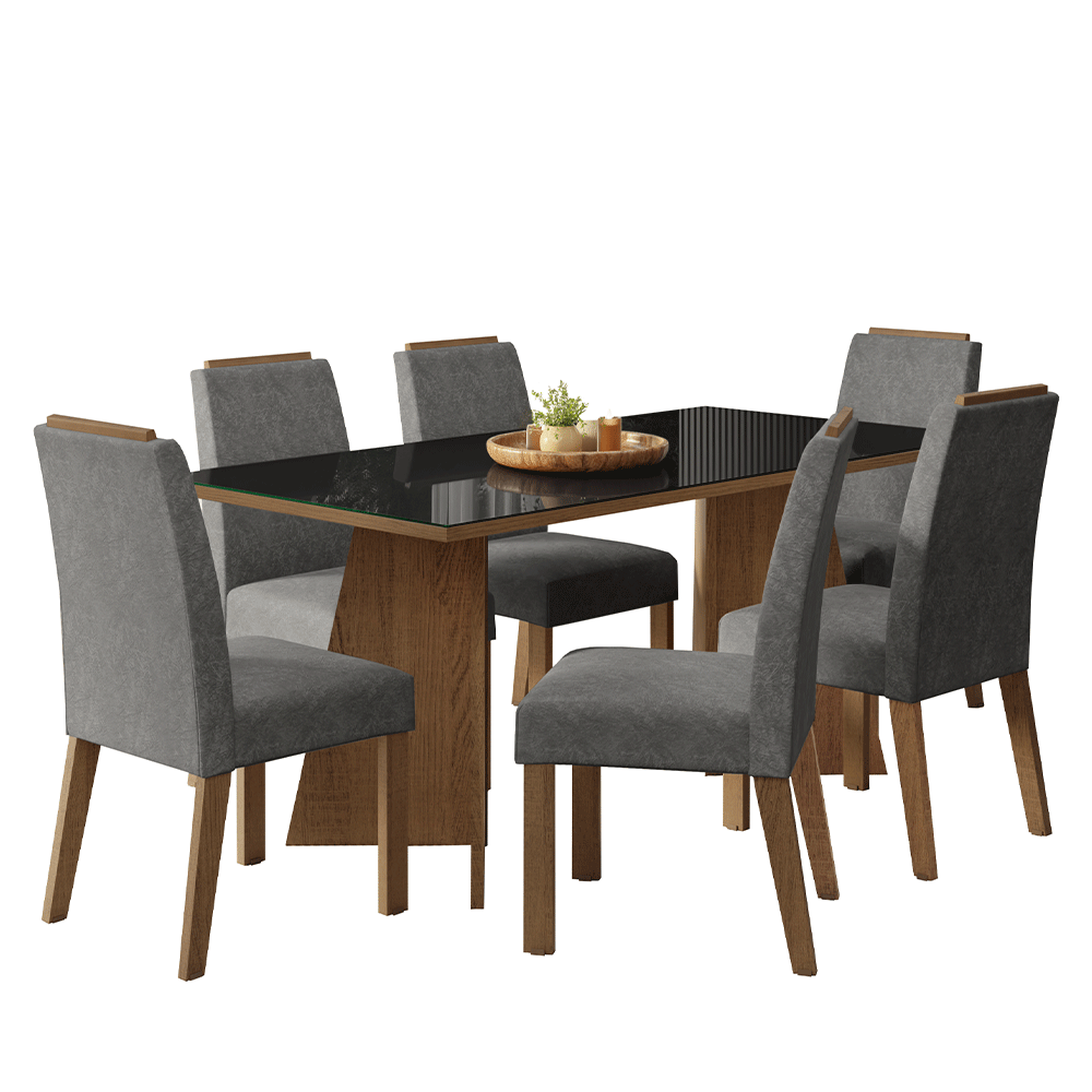 Juego de Comedor Encimera de Vidrio 6 Sillas Marrón/Negro/Silver Amalfi Madesa