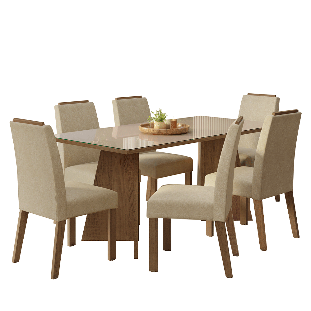 Juego de Comedor Encimera de Vidrio 6 Sillas Marrón/Crema/Imperial Amalfi Madesa