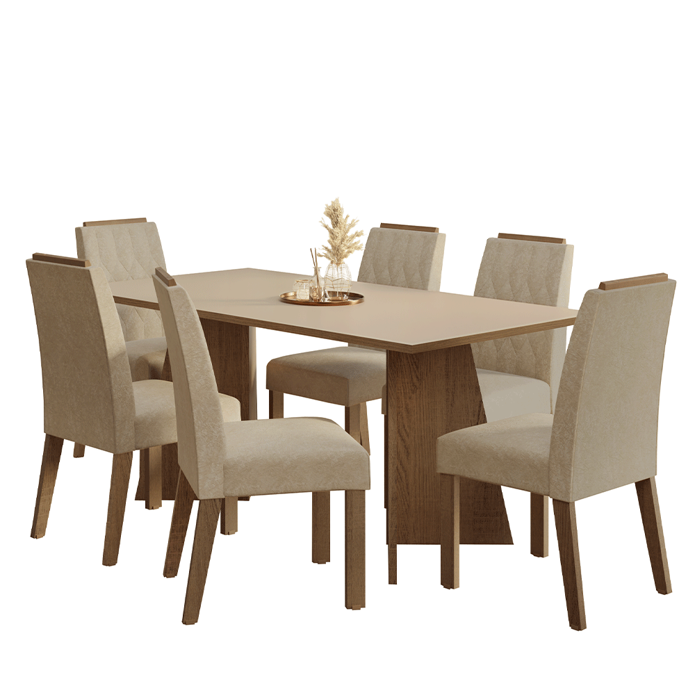 Juego de Comedor Encimera de Madera 6 Sillas Marrón/Crema/Imperial York Madesa