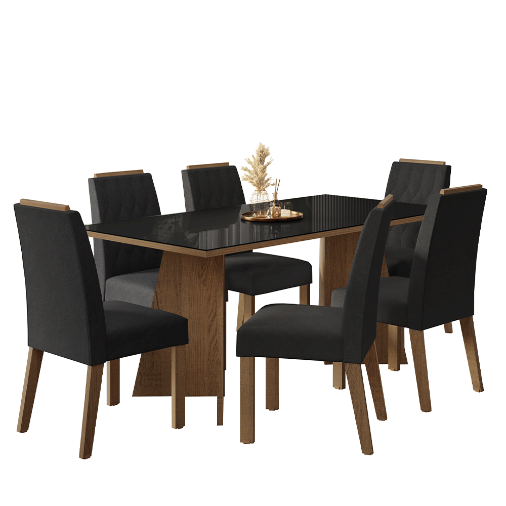 Juego de Comedor Encimera de Vidrio 6 Sillas Marrón/Negro/Oxford Siena Madesa