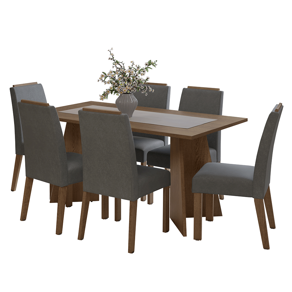Juego de Comedor Encimera de Madera 6 Sillas Marrón/Silver Soho Madesa
