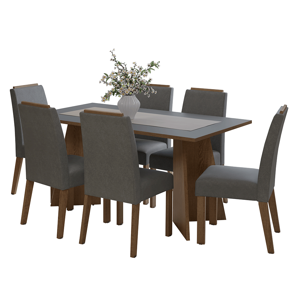 Juego de Comedor Encimera de Madera 6 Sillas Marrón/Gris/Silver Soho Madesa