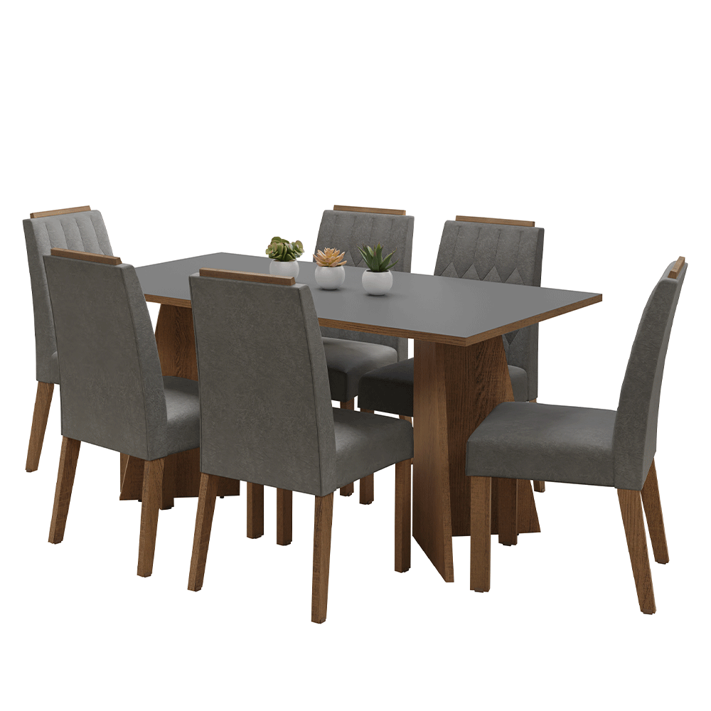 Juego de Comedor Encimera de Madera 6 Sillas Marrón/Gris/Silver Leon Madesa