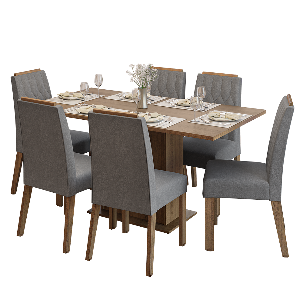 Conjunto de Comedor Encimera de Madera 6 Sillas Marrón/Silver Bosque Madesa