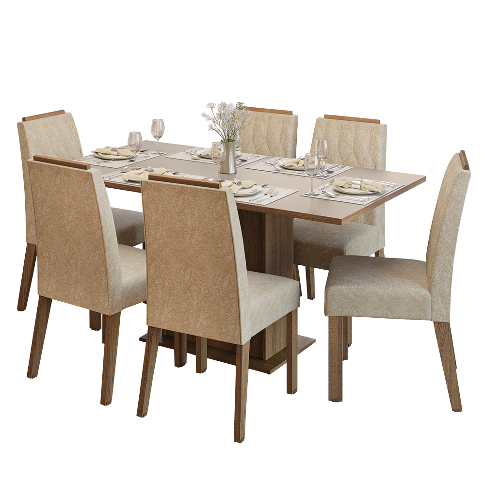 Conjunto de Comedor Encimera de Madera 6 Sillas Marrón/Crema/Imperial Bosque Madesa
